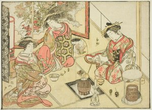 Courtisanes van de Okaneya, uit het boek "Spiegel van Mooie Vrouwen van de Plezierkwartieren (Seiro bijin awase sugata kagami)," deel 2 door Katsukawa Shunsho