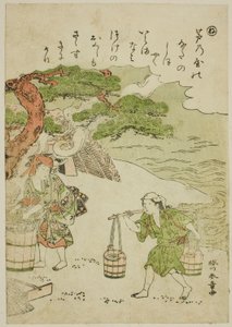 "Ne": Pekeldragers, uit de serie "Verhalen van Ise in modieuze brokaatafbeeldingen" door Katsukawa Shunsho