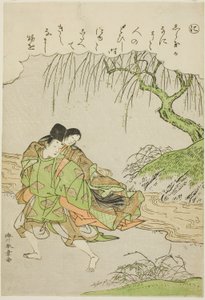 "Ni": Akutagawa, uit de serie "Verhalen van Ise in Modieuze Brokaat Afbeeldingen (Furyu nishiki-e Ise monogatari)" door Katsukawa Shunsho