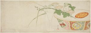 Planten, porseleinen kom en glazen kelk door Katsukawa Shunsho