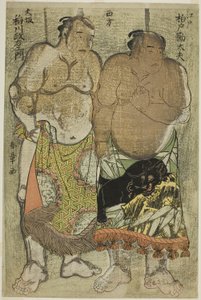 Sumoworstelaars van de Westerse Groep: (rechts) Kashiwado Kandayu uit Edo, (links) en Inagawa Masaemon uit Osaka door Katsukawa Shunsho