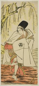 De acteur Bando Mitsugoro I als de Shinto-priester Goinosuke vermomd als de geest van een witte reiger, in het stuk Sakikaese Yuki no Miyoshino, uitgevoerd in het Morita Theater in de elfde maand, 1781 door Katsukawa Shunsho
