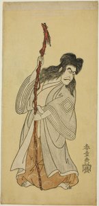De acteur Ichikawa Danjuro IV mogelijk als Tenjiku Tokubei in het stuk "Tenjiku Tokubei keert het roer naar huis (Tenjiku Tokubei Kokyo no Torikaji)," uitgevoerd in het Nakamura theater in de achtste maand, 1768