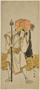 De Acteur Ichikawa Danjuro V als Moriya no Daijin Vermomd als Rokuju-rokubu in het Toneelstuk Miya-bashira Iwao no Butai, Opgevoerd in het Morita Theater in de Zevende Maand, 1773