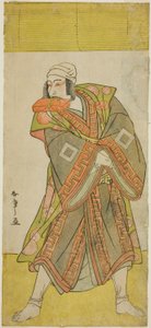 De acteur Ichikawa Danjuro V als prins Koretaka vermomd als de koerier Izutsu Chuji, in het stuk Yamato Kano Ariwara Keizu, uitgevoerd in het Nakamura Theater in de vijfde maand, 1781