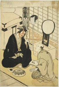 De acteur Ichikawa Danjuro V in zijn kleedkamer door Katsukawa Shunsho
