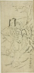 De acteur Ichikawa Danzo III als I no Hayata Tadazumi in het stuk Nue no Mori Ichiyo no Mato, opgevoerd in het Nakamura Theater in de elfde maand, 1770
