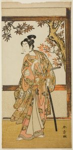 De acteur Ichikawa Monnosuke II als Shinokobe Shoji Yukihira in het stuk Gohiiki Kanjincho, uitgevoerd in het Nakamura Theater in de elfde maand, 1773 door Katsukawa Shunsho
