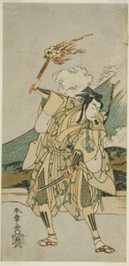 De acteur Ichikawa Monnosuke II als Soga no Goro Tokimune in het stuk Haru wa Soga Akebono-zoshi, opgevoerd in het Nakamura Theater in de eerste maand, 1772 door Katsukawa Shunsho
