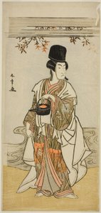De Acteur Ichikawa Monnosuke II als de Hofdienaar Shoheida Sadamori in het Toneelstuk Masakado Kammuri no Hatsuyuki, Opgevoerd in het Nakamura Theater in de Elfde Maand, 1777 door Katsukawa Shunsho