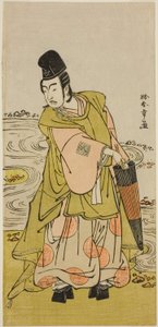 De acteur Ichikawa Yaozo II als Shii no Shosho Okinori in het stuk Sugata no Hana Yuki no Kuronushi, uitgevoerd in het Ichimura Theater in de elfde maand, 1776