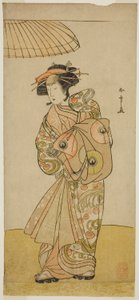 De acteur Ikushima Daikichi III als de courtisane Naniwazu in het stuk Saki Masuya Ume no Kachidoki, uitgevoerd in het Ichimura Theater in de elfde maand, 1777 door Katsukawa Shunsho
