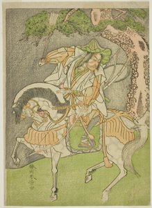 De acteur Matsumoto Koshiro II als Kagekiyo vermomd als Omi Yawatanosuke in het stuk Haru wa Soga Akebono-zoshi, opgevoerd in het Nakamura Theater in de eerste maand, 1772 door Katsukawa Shunsho