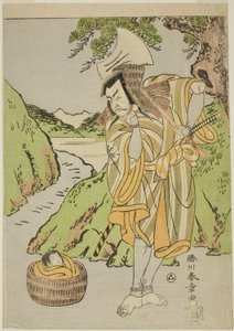 De acteur Matsumoto Koshiro II als Osada no Taro Kagemune vermomd als de houthakker Gankutsu no Gorozo, in Act Vier (?) van het stuk Nue no Mori Ichiyo no Mato (Bos van het Nue Monster: Doelwit van de Elfde Maand), uitgevoerd in het Nakamura Theater door Katsukawa Shunsho