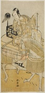 De acteur Matsumoto Koshiro IV als Ogata no Saburo vermomd als Matsuura Saemon in het stuk Ichi no Tomi Tsuki no Kaomise, uitgevoerd in het Morita Theater in de elfde maand, 1774 door Katsukawa Shunsho