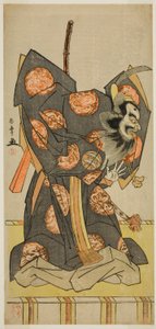 De acteur Nakajima Mihoemon II als Shujaku Tenno in het stuk Masakado Kammuri no Hatsuyuki, uitgevoerd in het Nakamura Theater in de elfde maand, 1777 door Katsukawa Shunsho