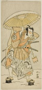 De acteur Nakamura Juzo II als Kajiwara Genta Kagetoki in het stuk Izu-goyomi Shibai no Ganjitsu, uitgevoerd in het Morita Theater in de elfde maand, 1772 door Katsukawa Shunsho