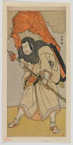 De acteur Nakamura Nakazo I als Chinzei Hachiro Tametomo vermomd als pelgrim, Edo-periode door Katsukawa Shunsho