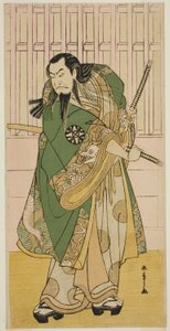 De acteur Nakamura Nakazo I als Hige no Ikyu in het stuk Nanakusa Yosooi Soga, uitgevoerd in het Nakamura Theater in de vijfde maand, 1782