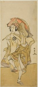 De acteur Nakamura Nakazo I als Onmaya Kisanda vermomd als de leeuwendans Kakubei in het stuk Chigo Torii Tobiiri Kitsune, uitgevoerd in het Ichimura Theater in de elfde maand, 1777 door Katsukawa Shunsho