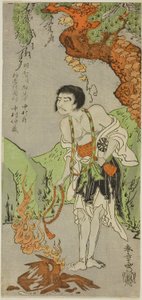 De acteur Nakamura Nakazo I als monnik, Raigo Ajari, in het stuk Nue no Mori Ichiyo no Mato, uitgevoerd in het Nakamura Theater vanaf de eerste dag van de elfde maand, 1770 door Katsukawa Shunsho