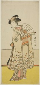 De acteur Nakamura Noshio I als Oiso no Tora (?) in het stuk Shida Yuzuriha Horai Soga (?), opgevoerd in het Morita Theater (?) in de eerste maand, 1775 (?) door Katsukawa Shunsho
