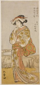 De acteur Nakamura Noshio I als een drakenmaagd vermomd als Tamanami, in het stuk Oyafune Taiheiki, uitgevoerd in het Ichimura Theater in de elfde maand, 1775 door Katsukawa Shunsho
