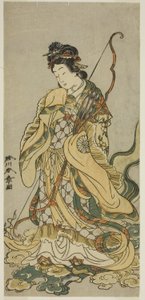 De acteur Nakamura Noshio I als de godin Benzaiten van Enoshima in het stuk Onno Aruji Hatsuyuki no Sekai, uitgevoerd in het Morita Theater in de elfde maand, c.1773 door Katsukawa Shunsho