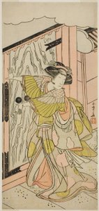 De acteur Nakamura Tomijuro I als Lady Hangaku in het stuk Wada-gassen Onna Maizuru, uitgevoerd in het Nakamura Theater in de zevende maand, 1777