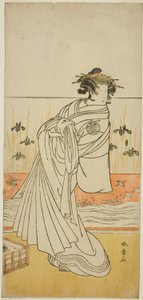 De Acteur Nakamura Tomijuro I als de Courtisane Toyama in het Toneelstuk Koi Nyobo Somewake Tazuna, Opgevoerd in het Nakamura Theater in de Negende Maand, 1777 door Katsukawa Shunsho