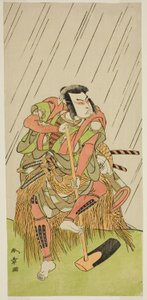De acteur Onoe Matsusuke I als Nakaomi Katsumi vermomd als de boer Datta no Nizo, in het stuk Shitenno-ji Nobori Kuyo, opgevoerd in het Ichimura Theater in de achtste maand, 1773