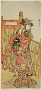 De Acteur Segawa Kikunojo III als Kojoro-gitsune vermomd als de Bloemist Okiku in het stuk Mure Takamatsu Yuki no Shirahata, Uitgevoerd in het Ichimura Theater in de elfde maand, 1780
