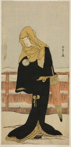 De acteur Segawa Kikunojo III als de hofdame Suho vermomd als Tsunokuniya Tsuna, in het stuk Shitenno Tonoi no Kisewata, opgevoerd in het Nakamura Theater in de elfde maand, 1781