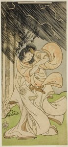 De Acteur Yamashita Kinsaku II als een Dondergodin in het Stuk Onna Narukami, Opgevoerd in het Morita Theater in de Eerste Maand, 1770