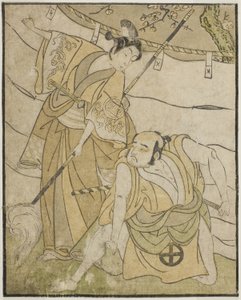 De acteurs Otani Tomoemon I als Emohei (rechts), en Sanogawa Ichimatsu II als Sanada Yoichi (links), in het stuk Myoto-giku Izu no Kisewata, uitgevoerd in het Ichimura Theater in de elfde maand, 1770 door Katsukawa Shunsho