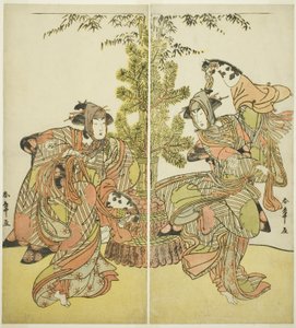 De Acteurs Segawa Kikunojo III als Yasukata (rechts), en Iwai Hanshiro IV als Utou (links) in het Toneelstuk Godai Genji Mitsugi no Furisode, Opgevoerd in het Nakamura Theater in de Elfde Maand, 1782