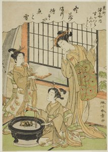 De Courtisane Sugawara van het Tsuruya Huis en haar Kamuro Namiji en Kashiko door Katsukawa Shunsho