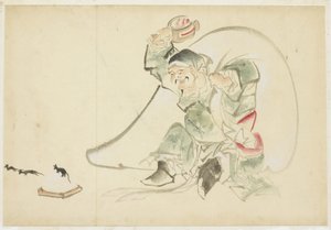 Daikoku, God van Geluk, met zijn Magische Hamer door Katsushika (school of) Hokusai