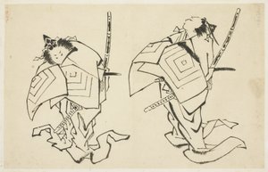 Danjuro V of VI, Kabuki Acteur, in Arigoto Rol (twee studies), ca. 1815-1849 door Katsushika (school of) Hokusai
