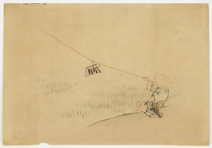 Boer vlieger met vogelklapper, ca. 1850 door Katsushika (school of) Hokusai