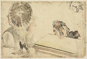 Mochi-maker en een tatami-maker (twee schetsen), ca. 1815-1849 door Katsushika (school of) Hokusai