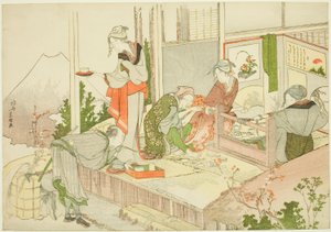 Een ambachtswinkel, uit het album De Mist van Sandara (Sandara kasumi) door Katsushika Hokusai