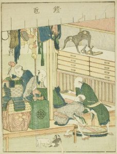 Wapenmaker (Yoroi takumi), uit het geïllustreerde boek "Prentenboek van de Amusements van het Oosten (Ehon Azuma asobi)"
