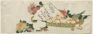 Mand met Waaier, Chrysanten en Paddenstoelen, begin 1800s door Katsushika Hokusai