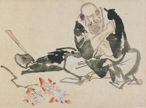 Boeddhistische allegorie van een priester die kersen takken verbrandt door Katsushika Hokusai