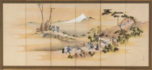 Landelijke scènes en de berg Fuji, een van een paar door Katsushika Hokusai