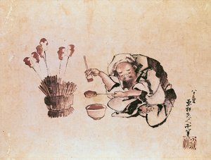 Ambachtsman schildert speelgoed door Katsushika Hokusai