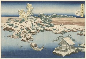 De Sumida rivier in sneeuw door Katsushika Hokusai