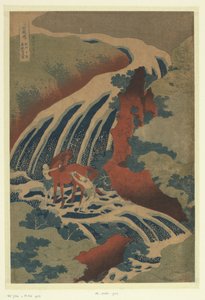 De waterval waar Yoshitsune zijn paard waste te Yoshino in de provincie Yamato door Katsushika Hokusai