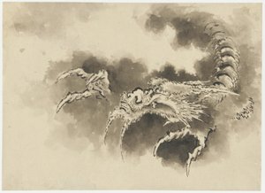 Draak die uit wolken opduikt, Edo-periode door Katsushika Hokusai